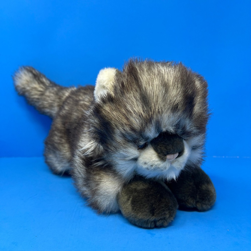 Tiger Tale Toys Maine Coon Cat 13 inch Gray Black White Realistic Tabby Plush